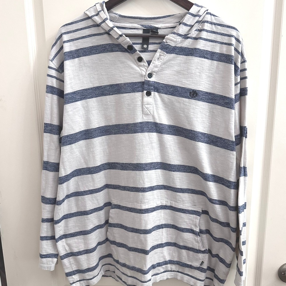 Element Mens XL Navy White Striped Hooded Henley Shirt Surf Skate